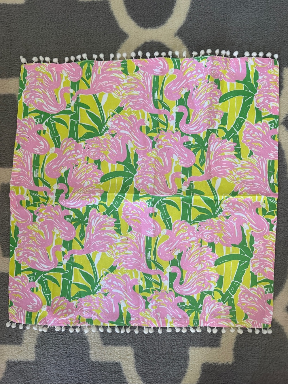 Lilly Pulitzer Pink and Green Floral Trim Scarf